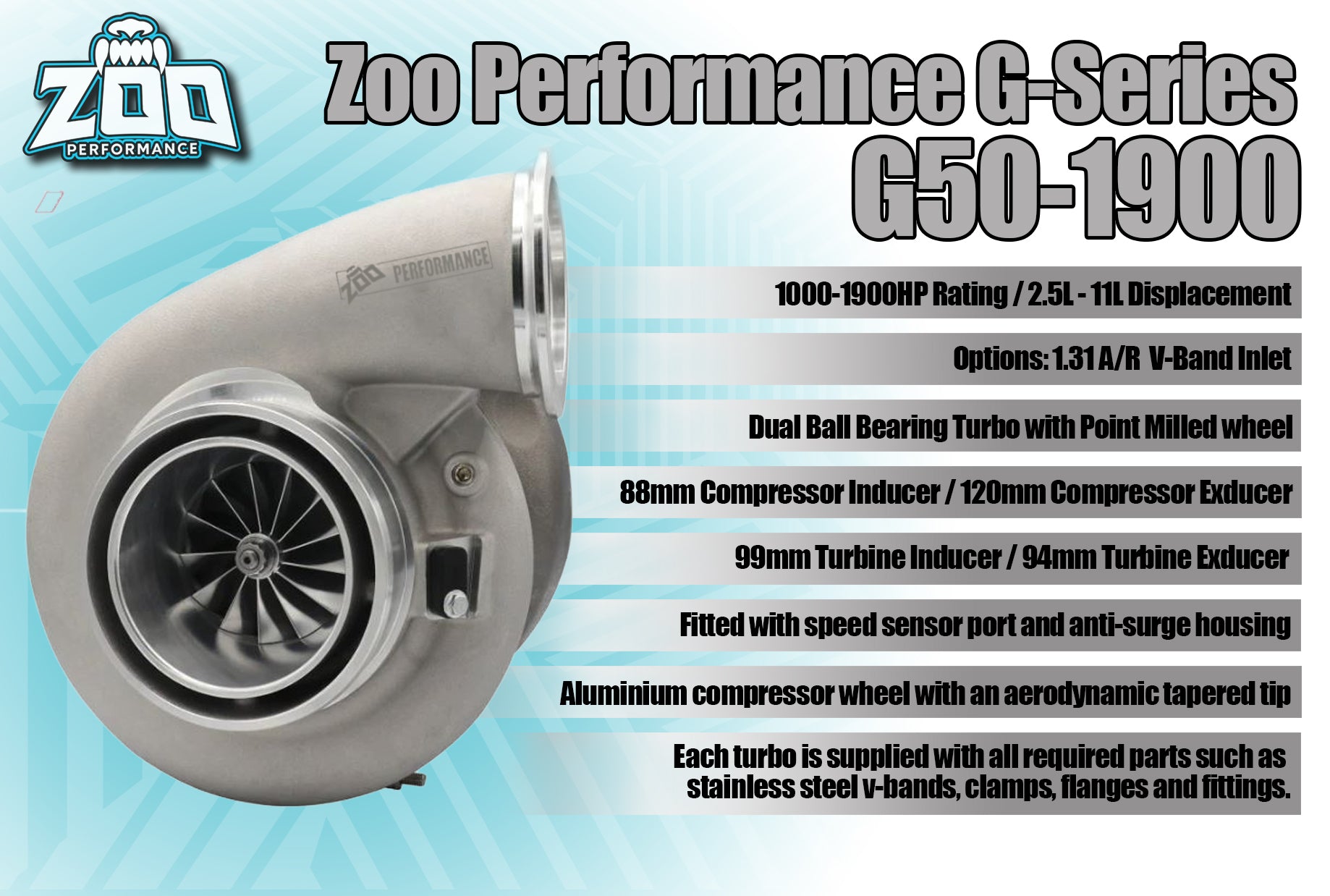 G50-1900 HP Series 88mm Turbo - Stainless Steel Rear Housing